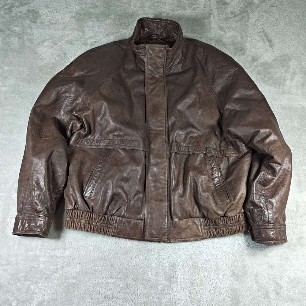 Vintage John Ashford Outdoors Jacket Mens Large Brown Leather Bomber Quilted